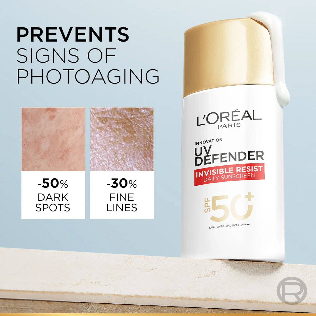L’Oréal Paris, UV Defender Invisible Resist, SPF50+ Daily Sunscreen, with Long UVA Protection, For All Skin Types, 50ml