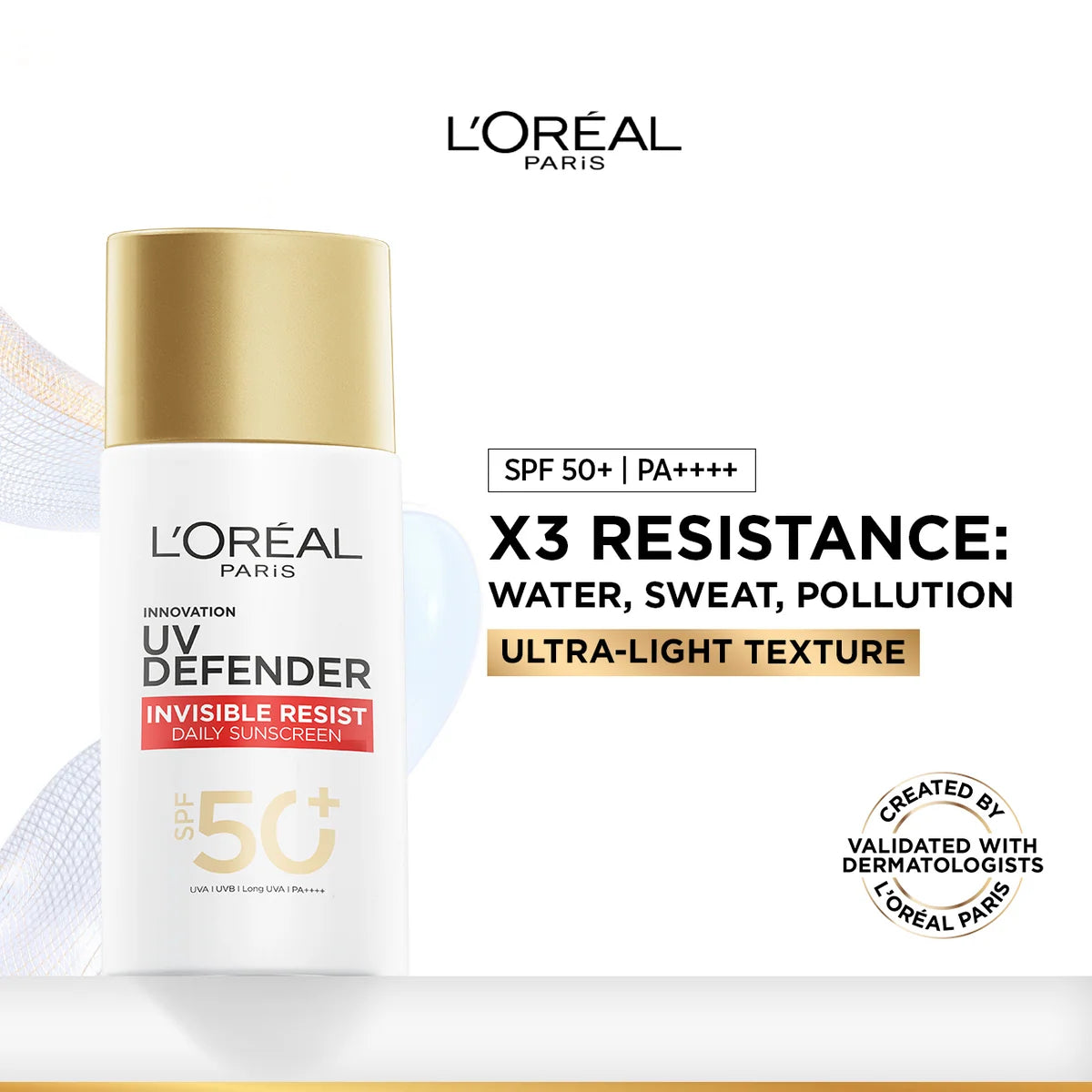 L’Oréal Paris, UV Defender Invisible Resist, SPF50+ Daily Sunscreen, with Long UVA Protection, For All Skin Types, 50ml